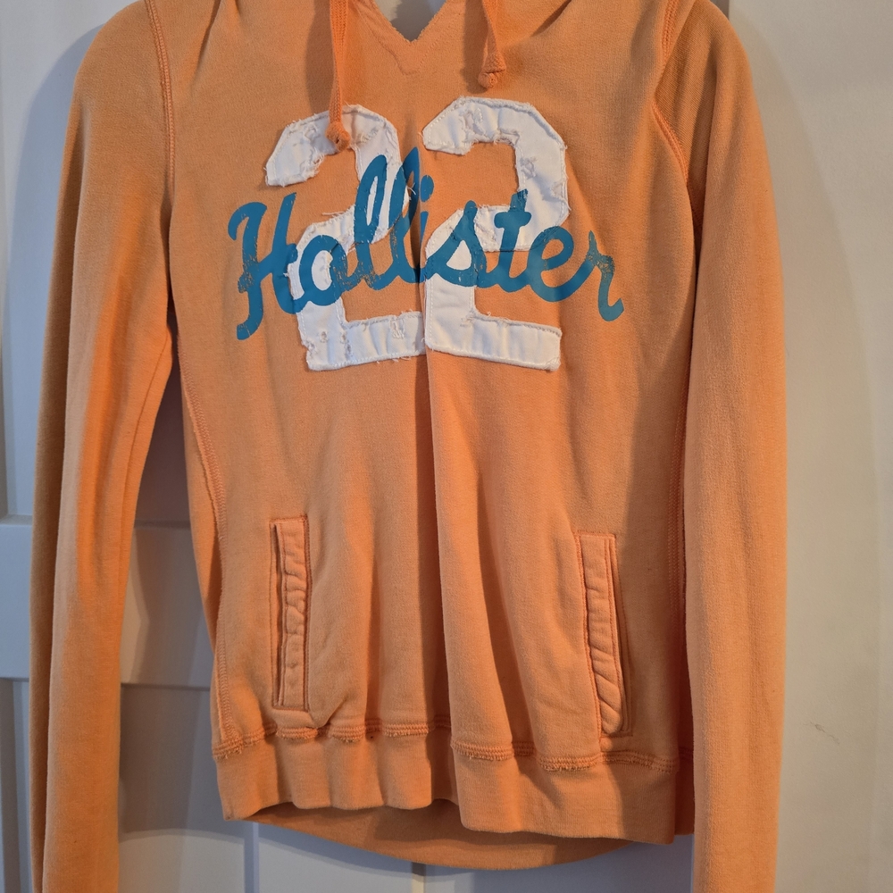 Hollister Vibrant Orange Hoodie with Blue Logo